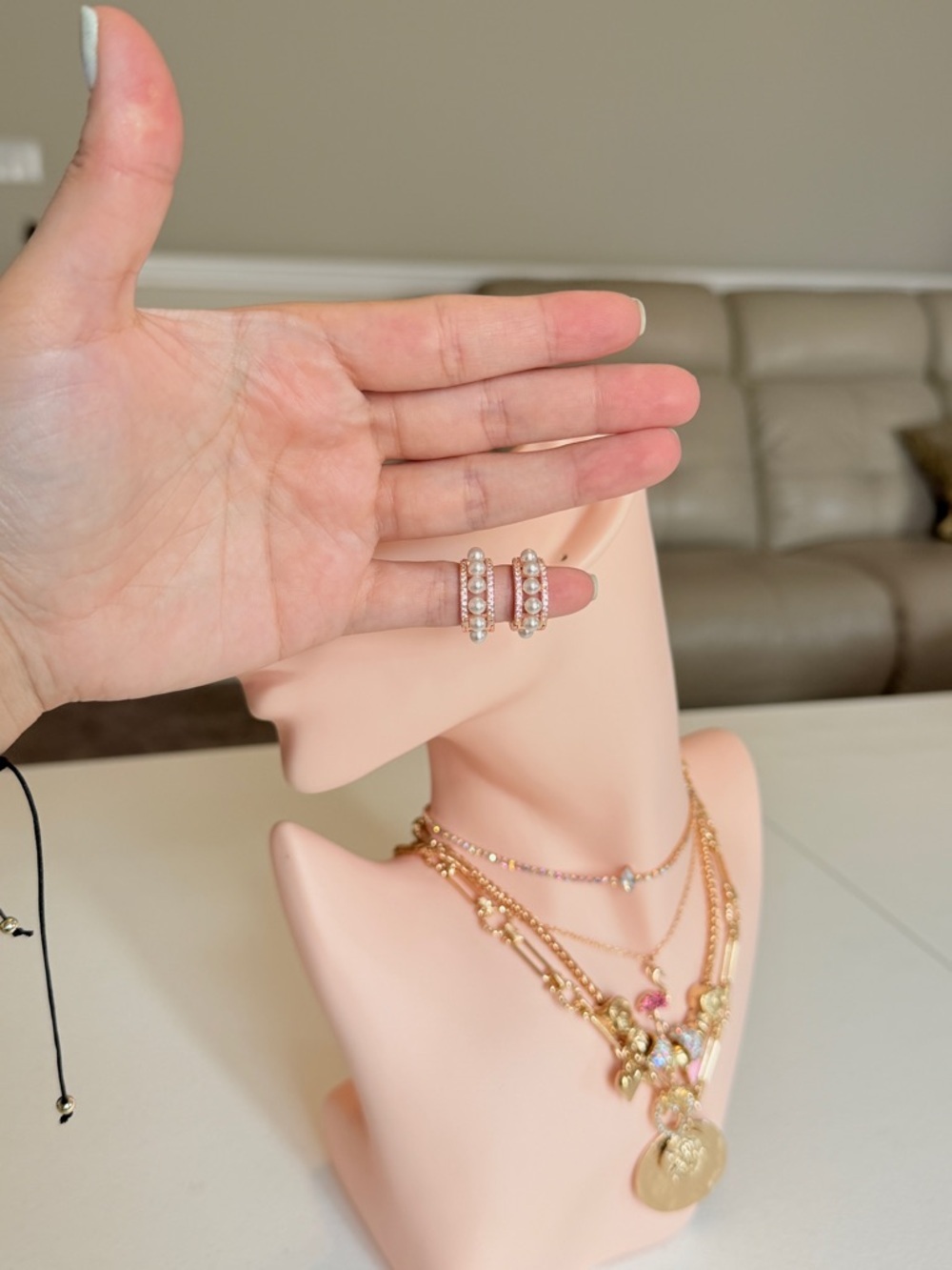 Rose Gold Pearl Huggie Earrings - Picture 8 of 10